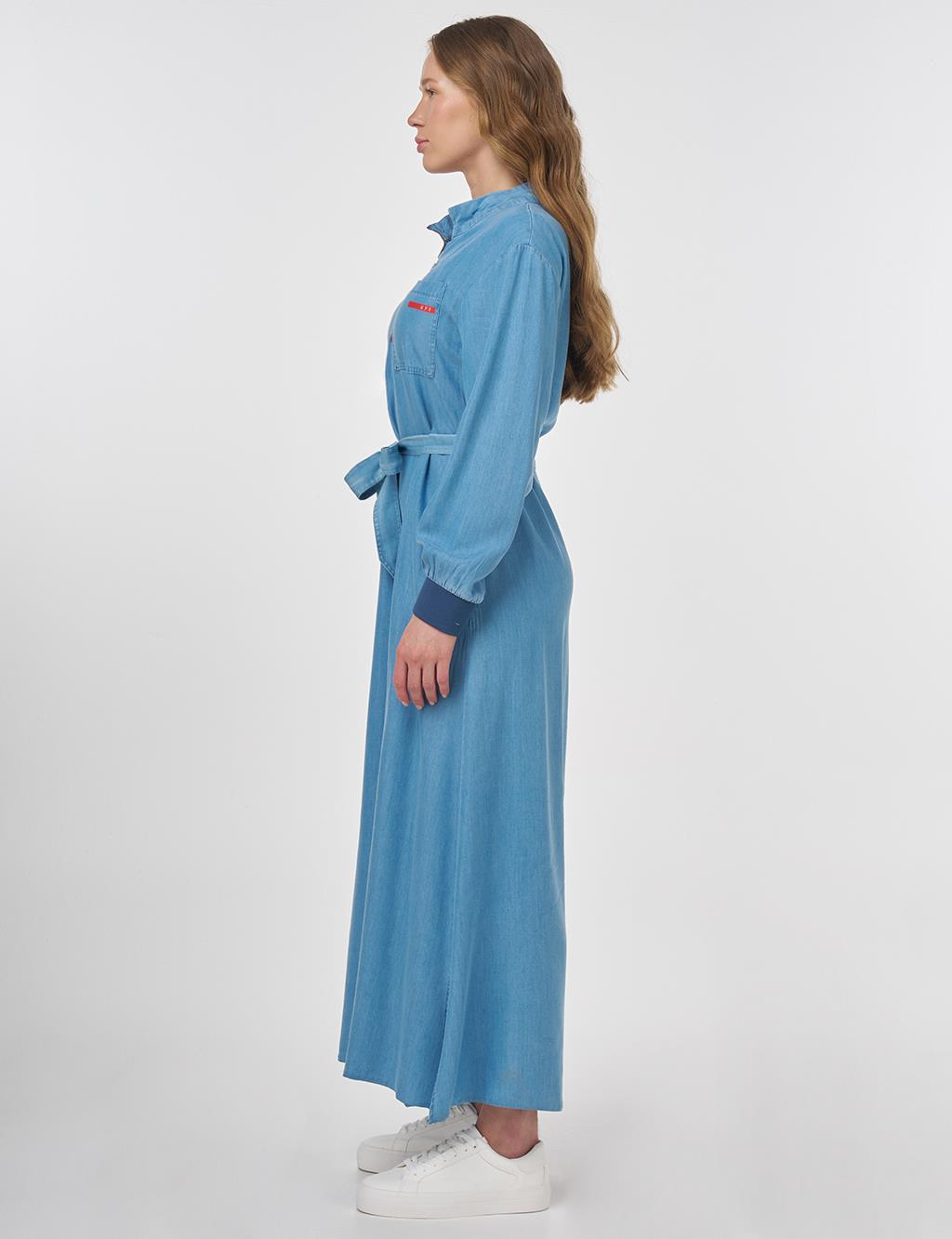 Logo Detailed Lyocell Dress Blue