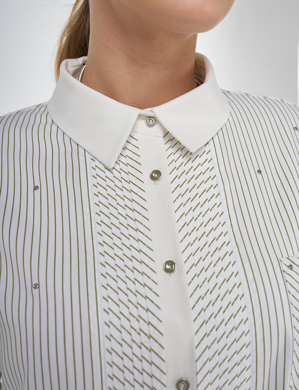 Hotfix Printed Stripe Pattern Tunic Khaki