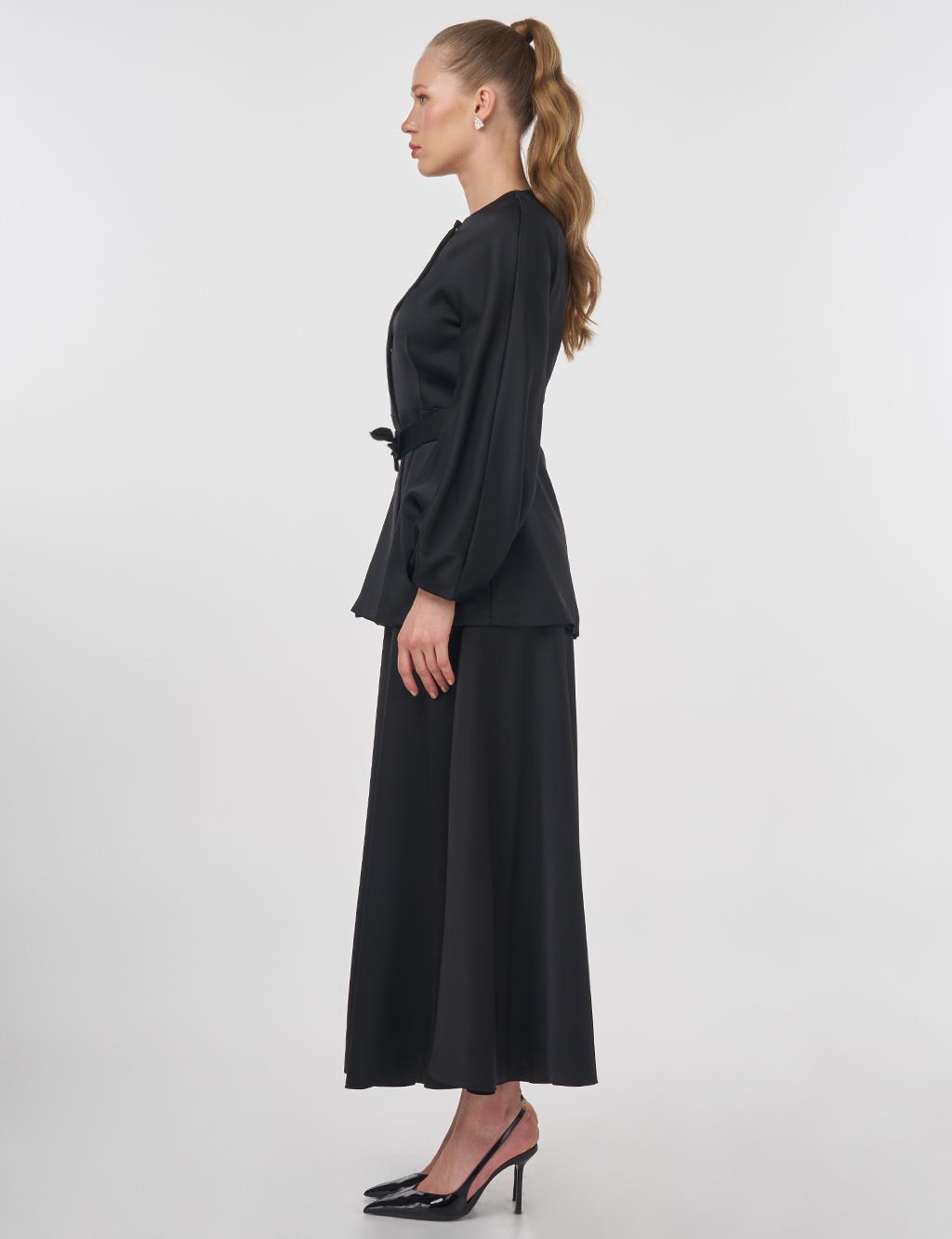 Embroidered Skirt and Jacket Set Black