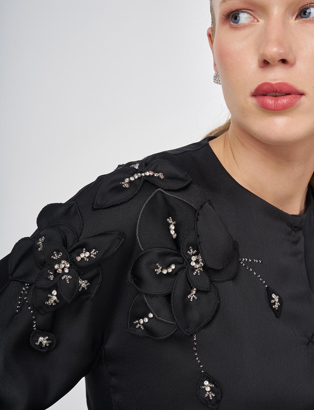 Embroidered Skirt and Jacket Set Black