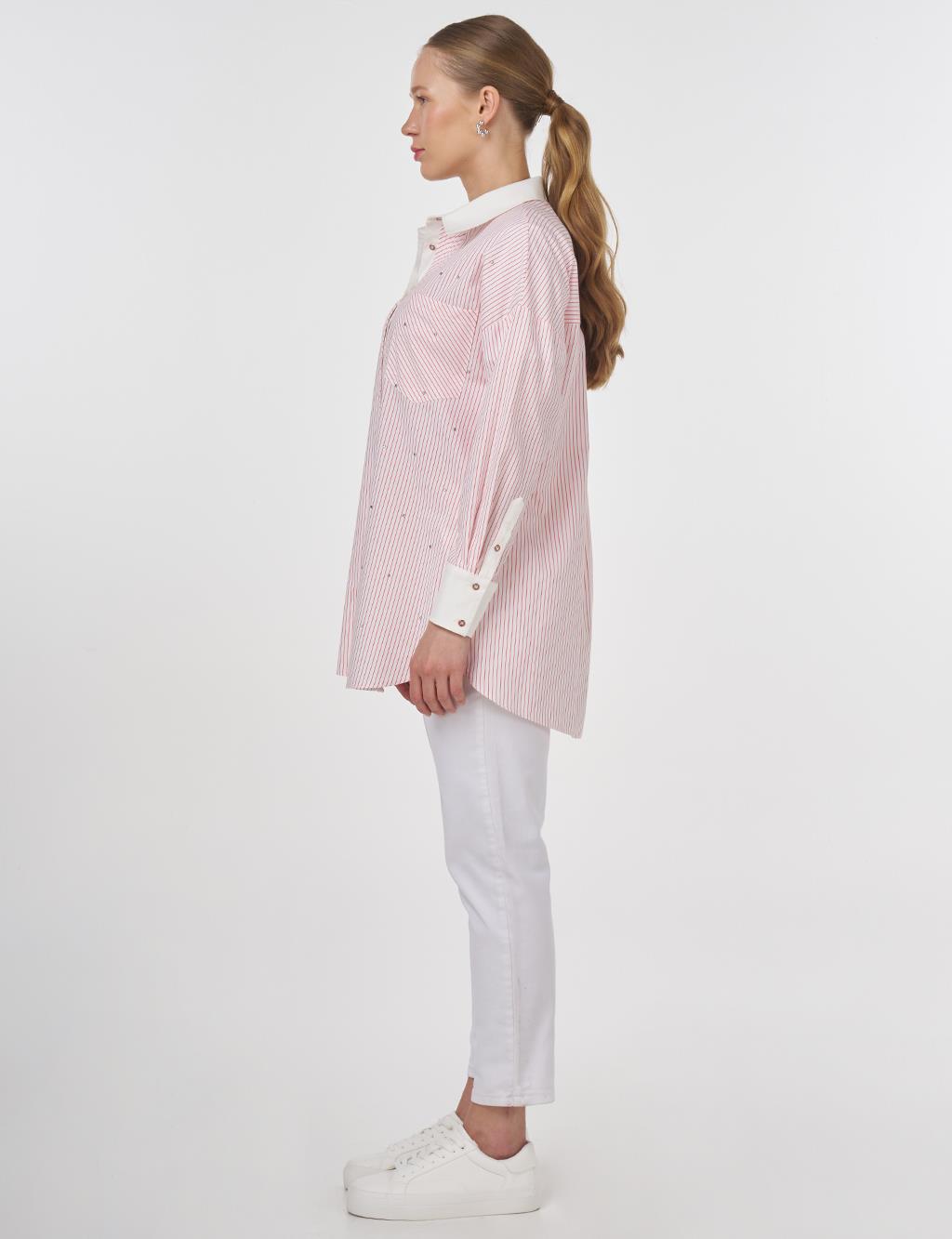 Hotfix Printed Stripe Pattern Tunic Coral