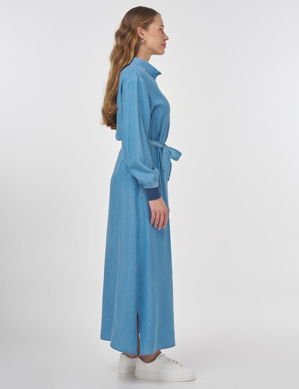 Logo Detailed Lyocell Dress Blue
