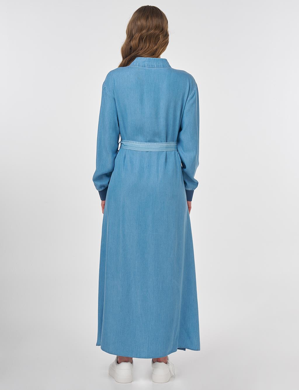 Logo Detailed Lyocell Dress Blue
