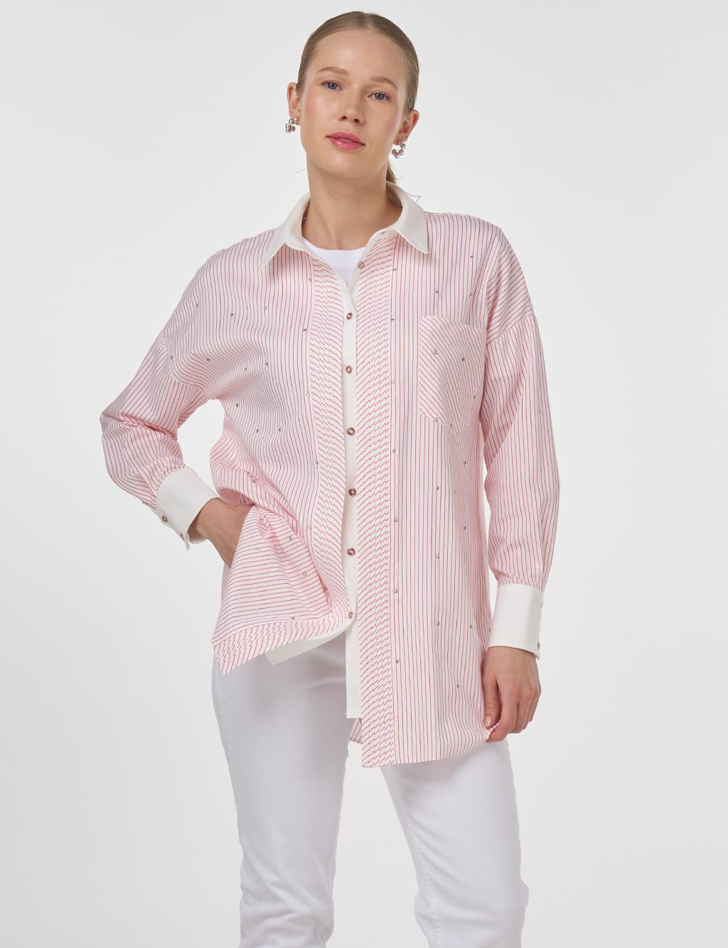 Hotfix Printed Stripe Pattern Tunic Coral