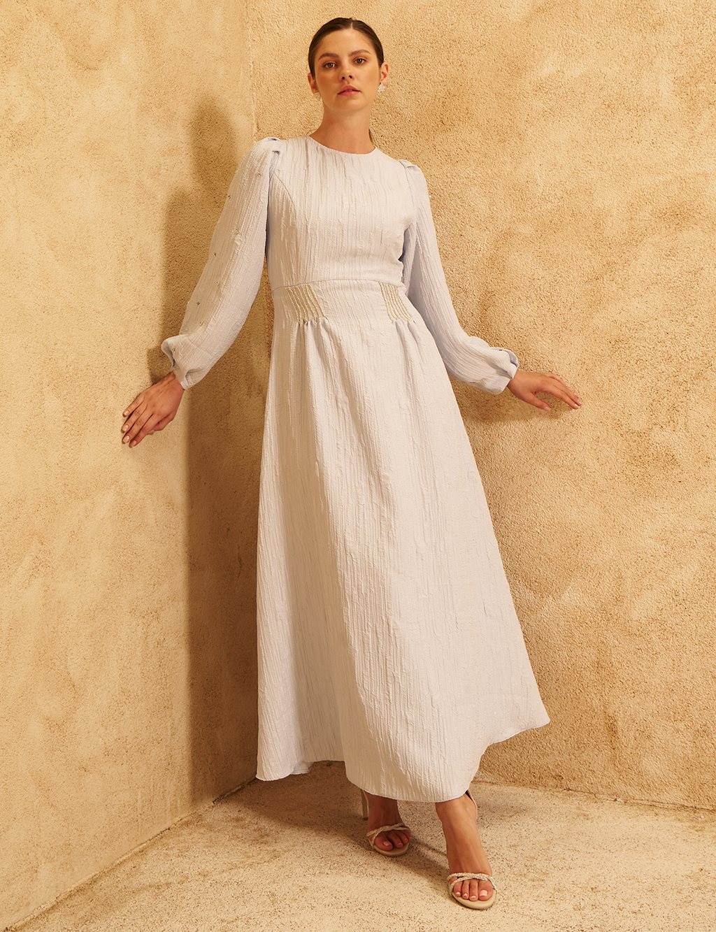 Stone-Embellished Jacquard Dress Blue