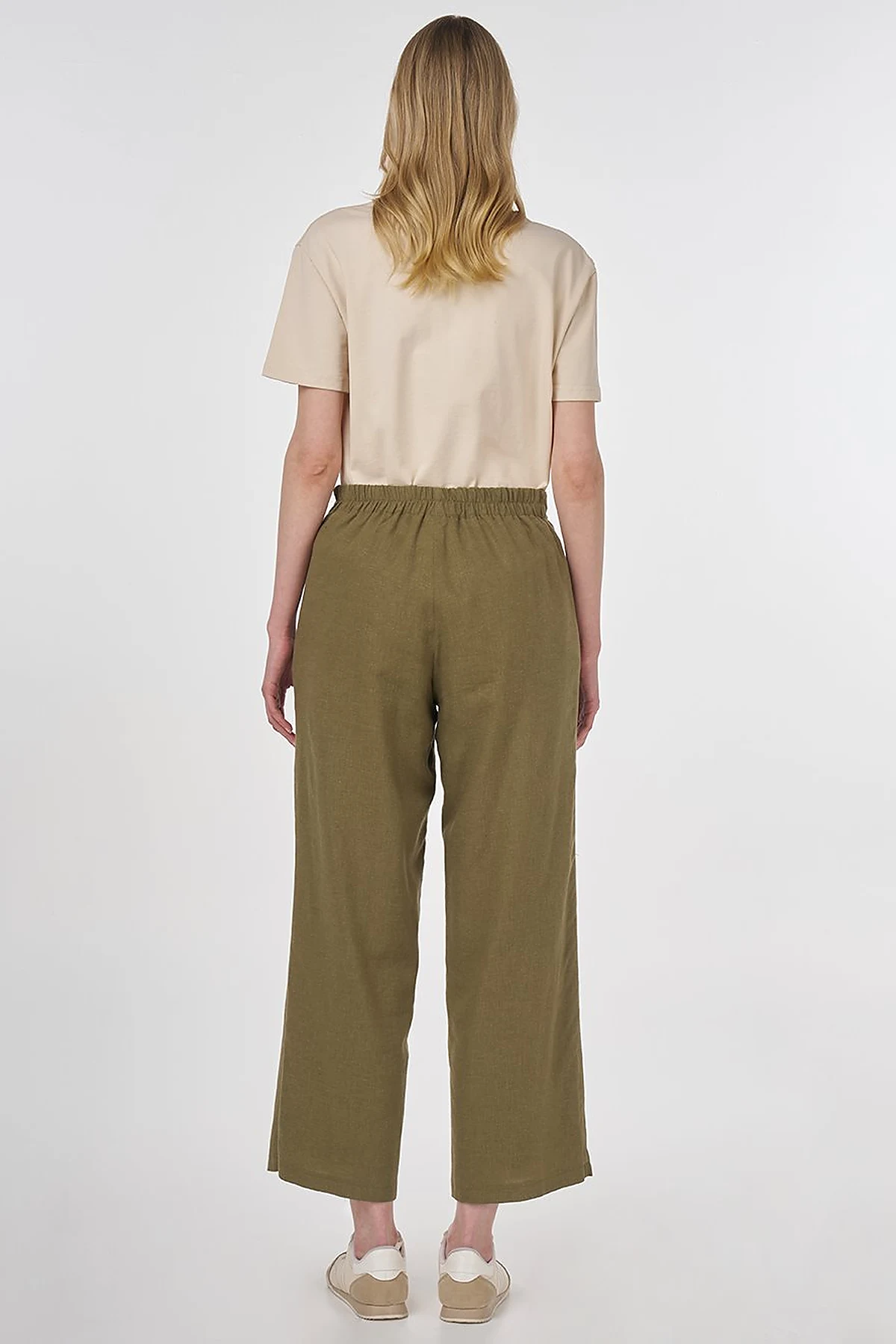 High-Waisted Viscose Linen Pants Khaki