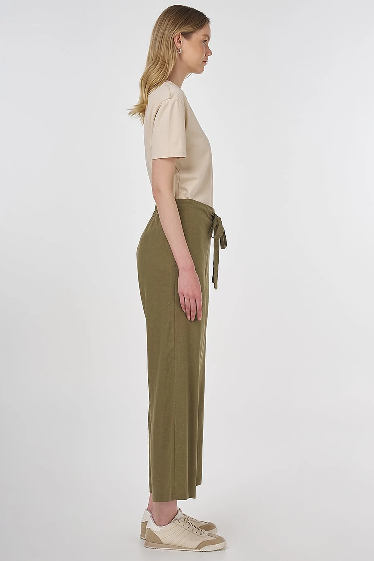 High-Waisted Viscose Linen Pants Khaki
