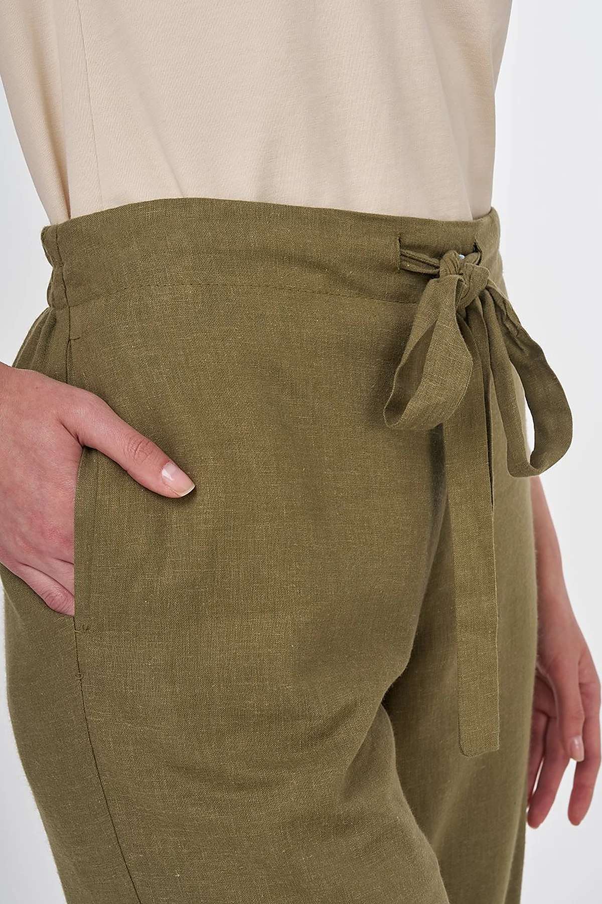 High-Waisted Viscose Linen Pants Khaki