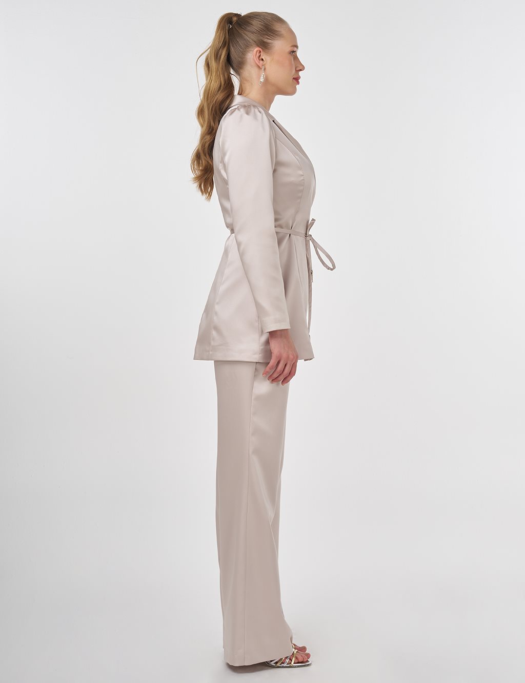 Embroidered Satin Two-Piece Set Stone