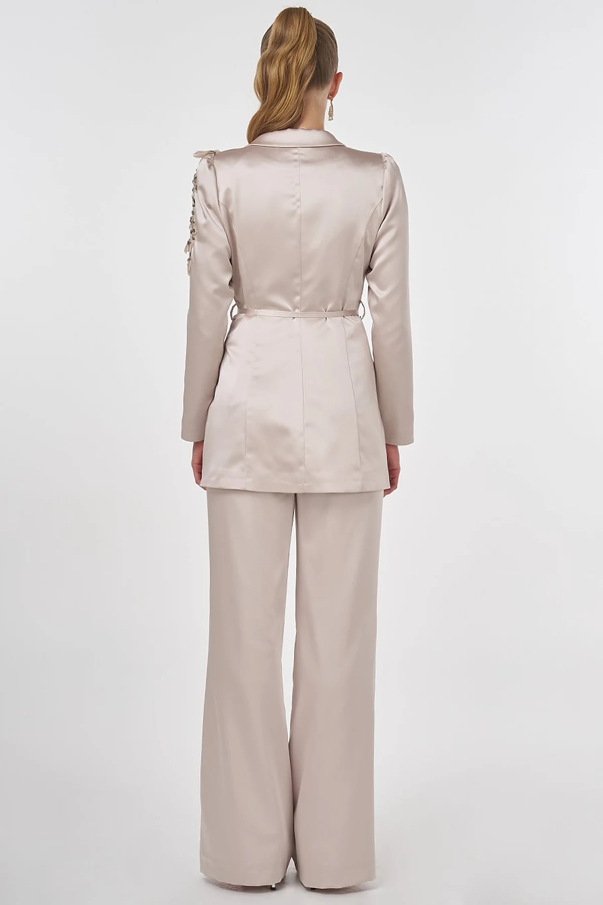 Embroidered Satin Two-Piece Set Stone