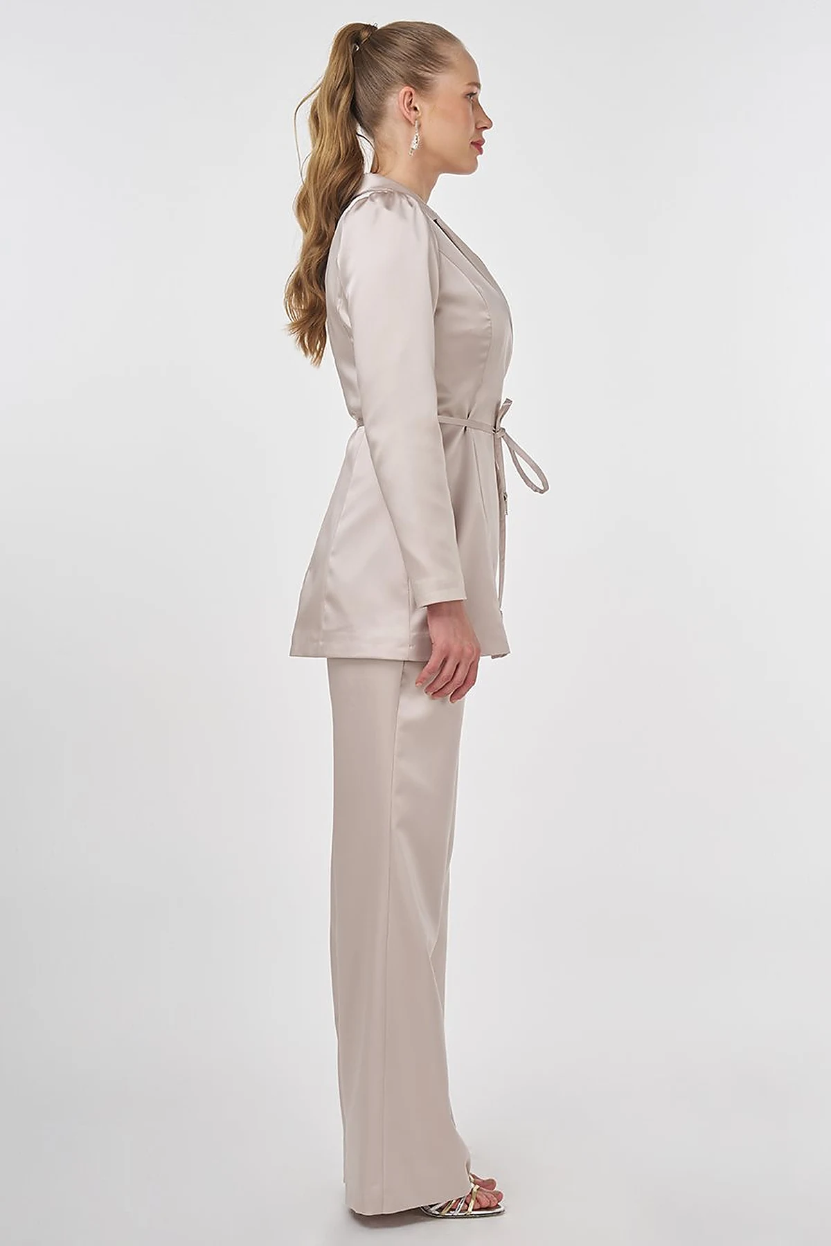 Embroidered Satin Two-Piece Set Stone