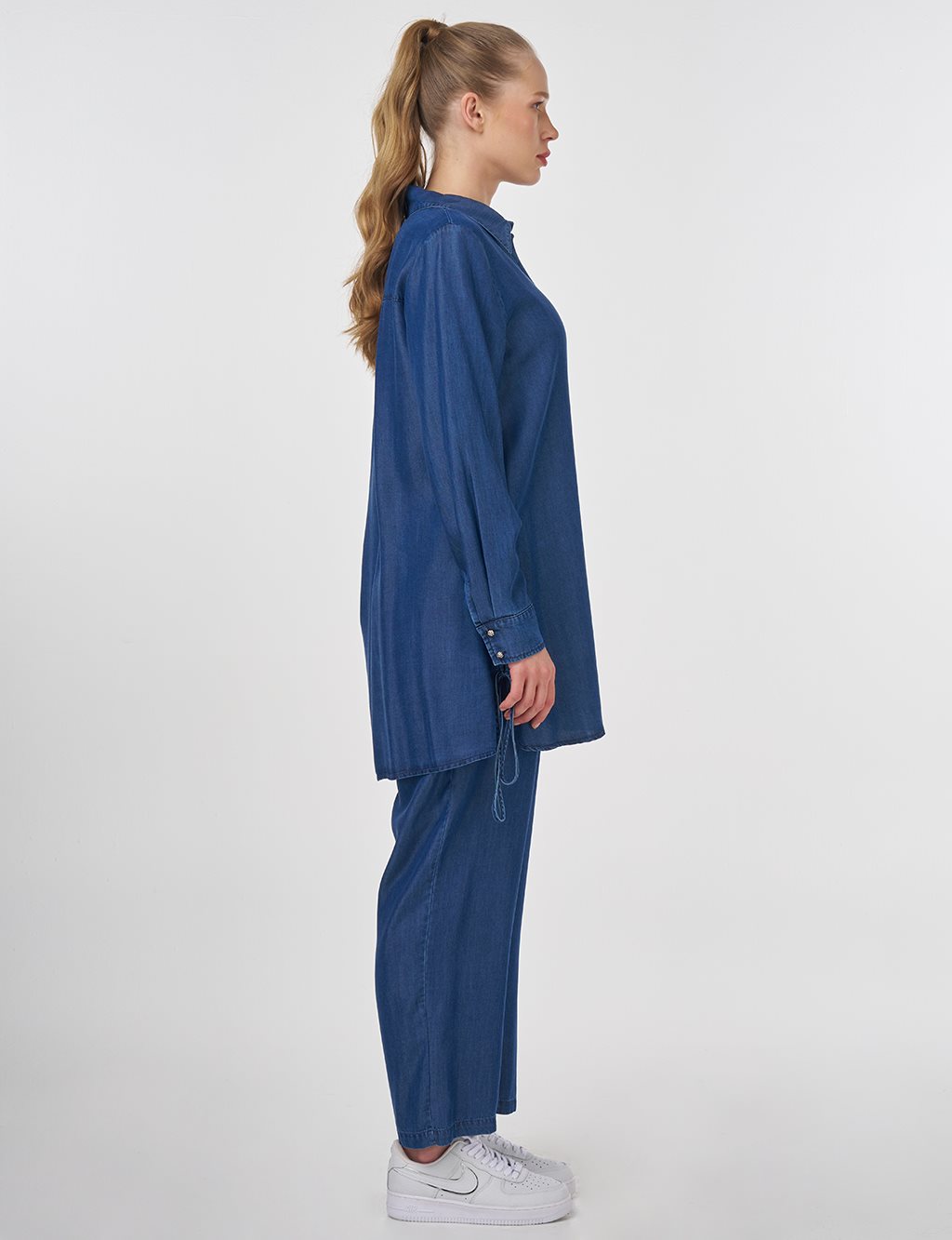 Embroidered Lyocell Two-Piece Set Indigo