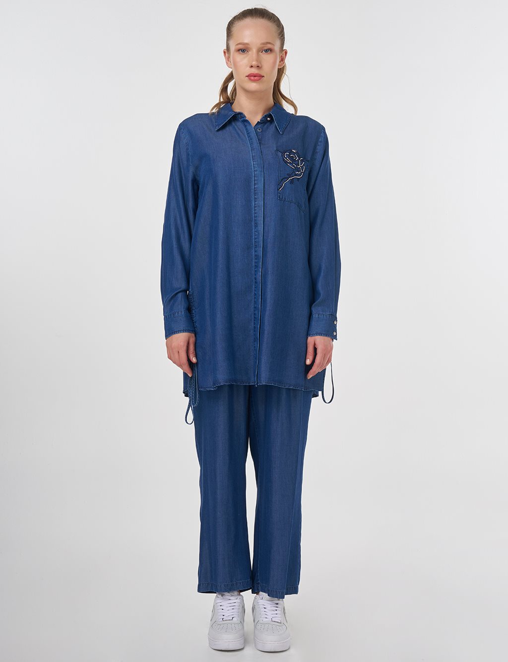 Embroidered Lyocell Two-Piece Set Indigo