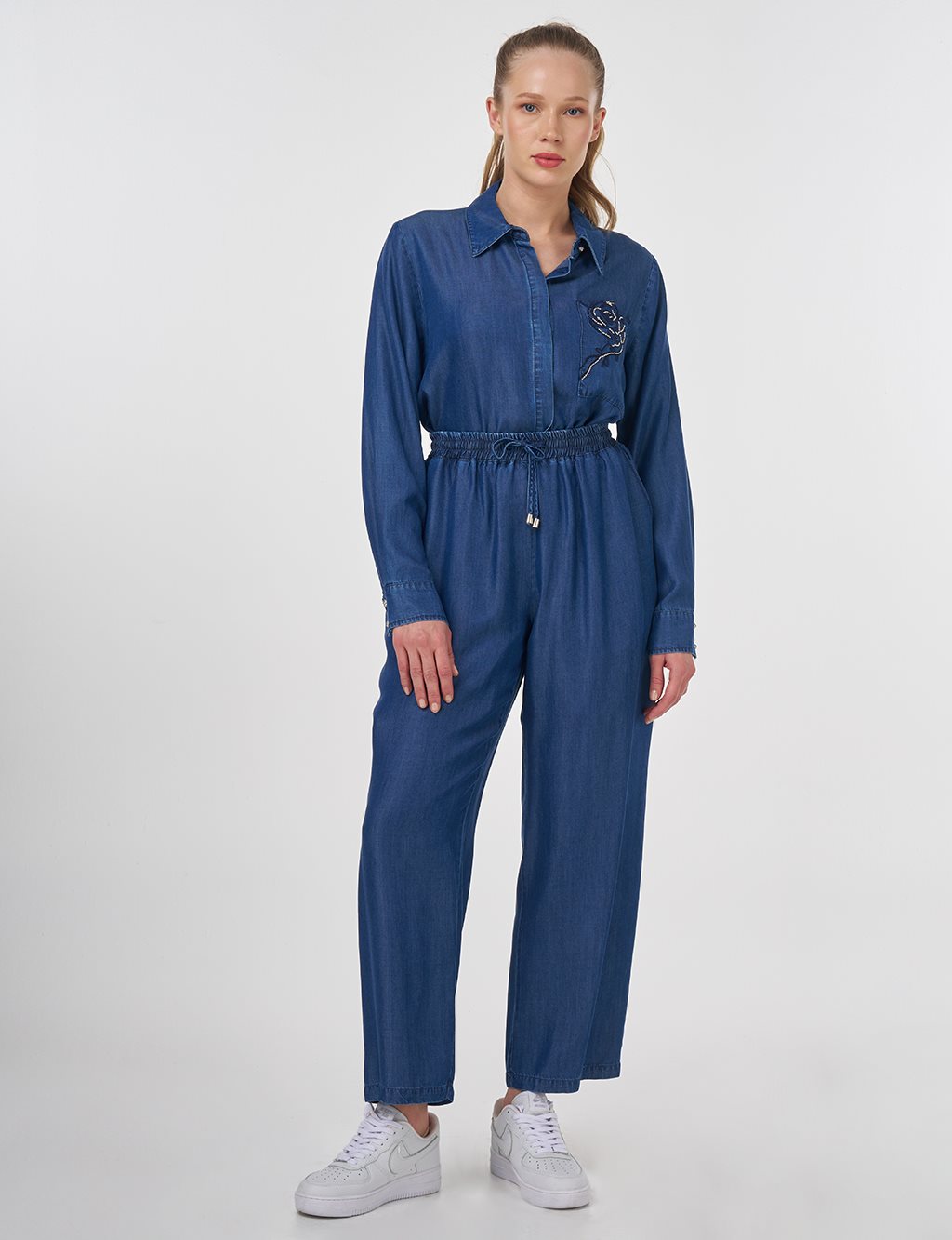 Embroidered Lyocell Two-Piece Set Indigo