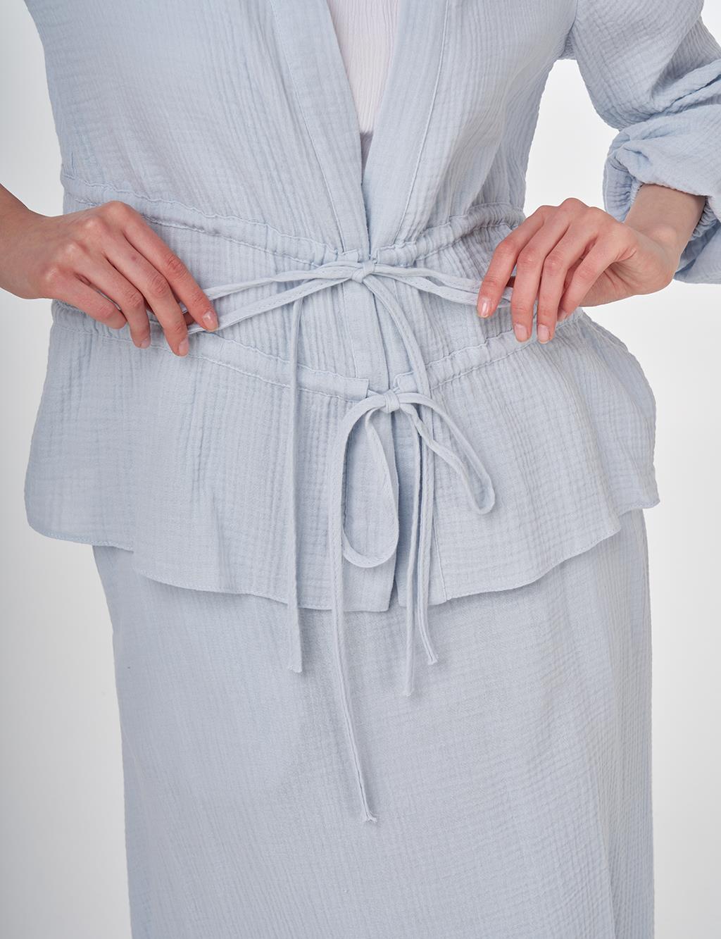 Drawstring Detailed Cotton Two-Piece Set Blue