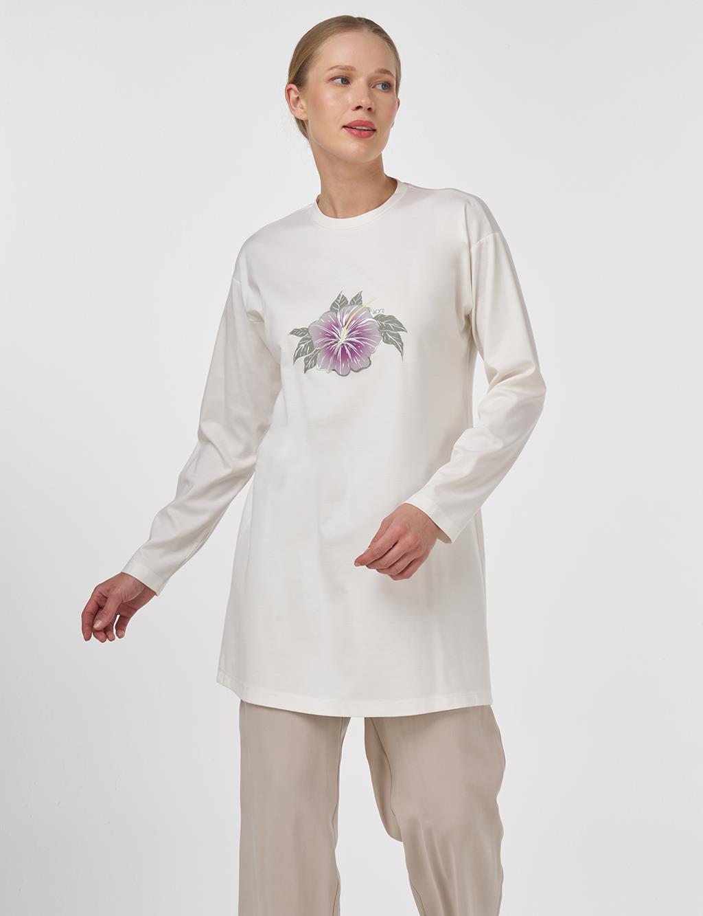 Crew Neck Jersey Blouse Ecru 