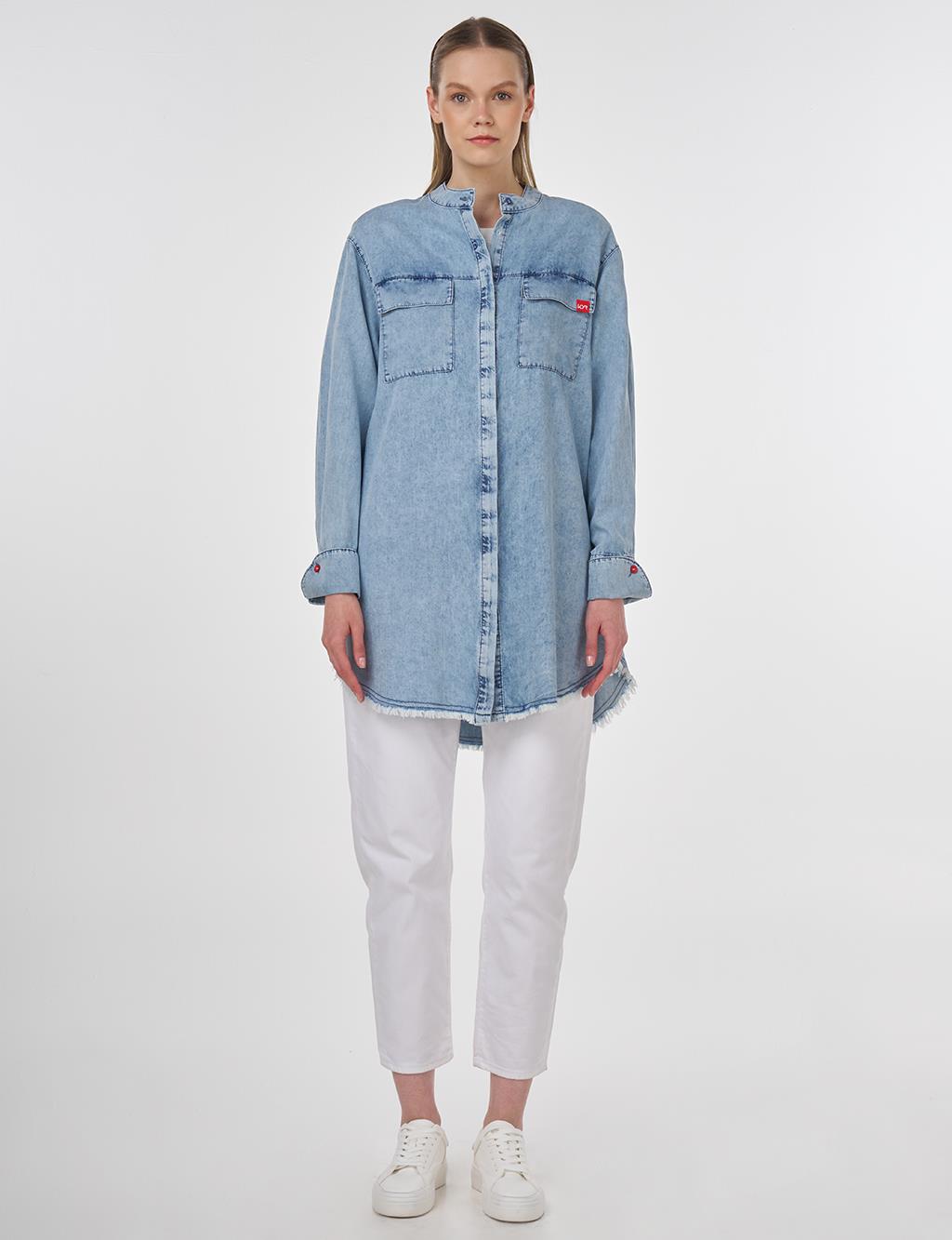 Mandarin Collar Lyocell Tunic Towel Washed