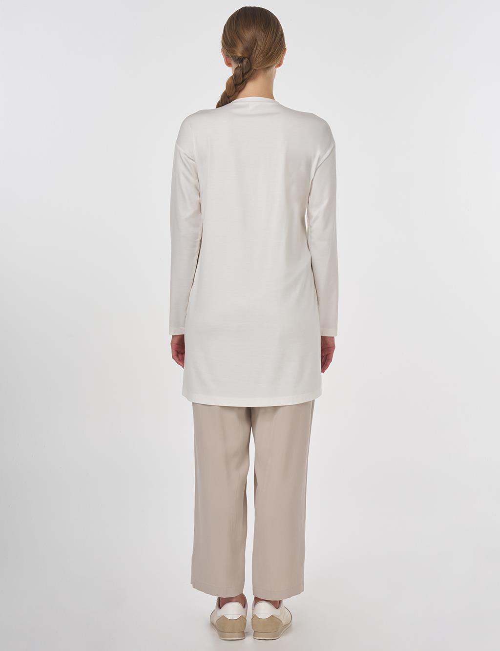Crew Neck Jersey Blouse Ecru 