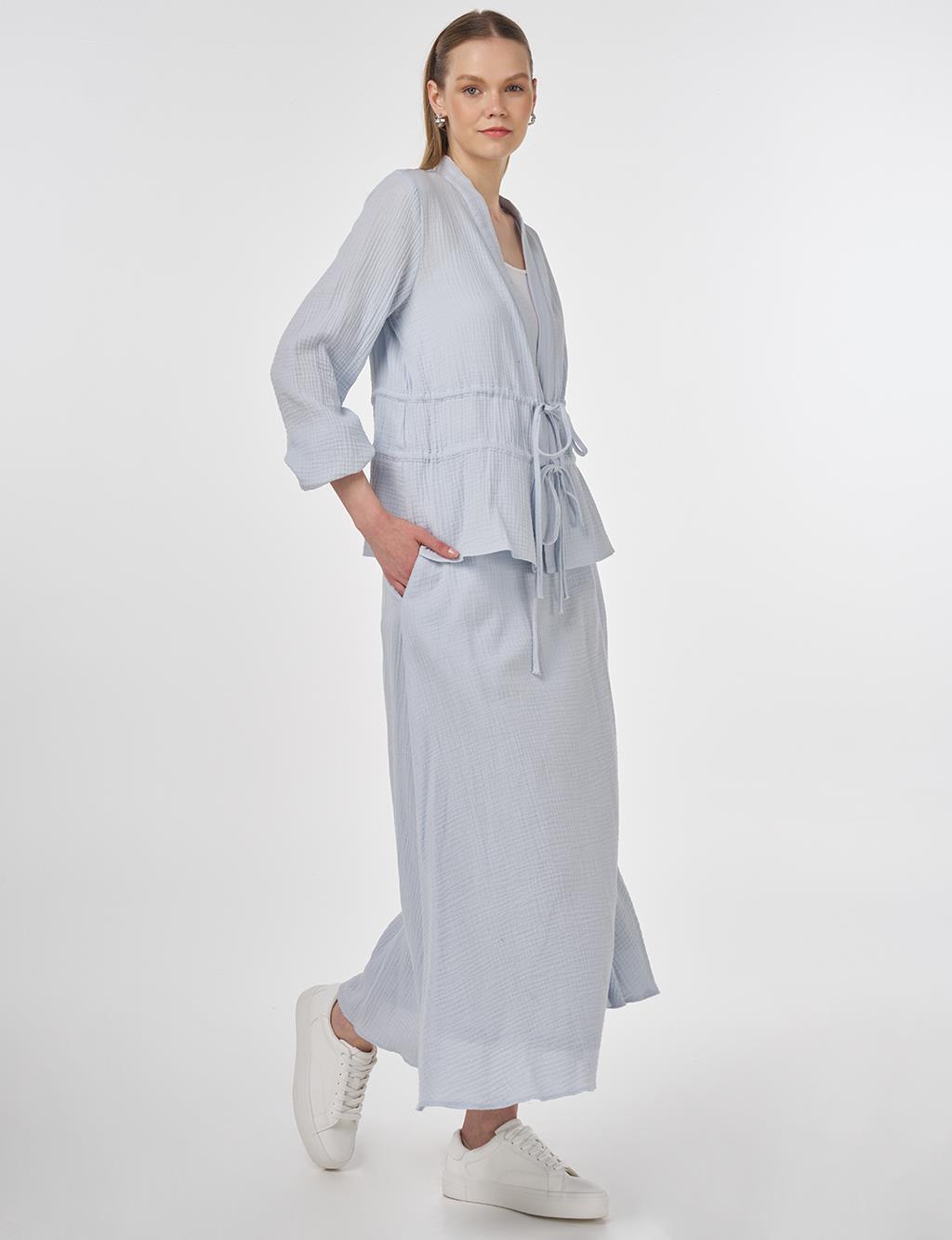 Drawstring Detailed Cotton Two-Piece Set Blue