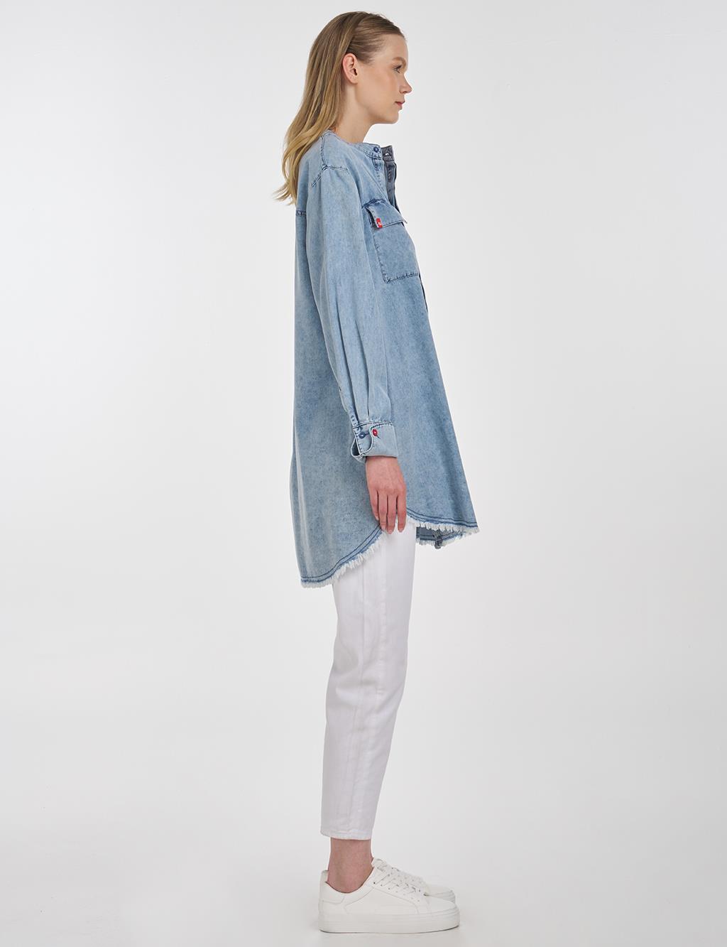 Mandarin Collar Lyocell Tunic Towel Washed