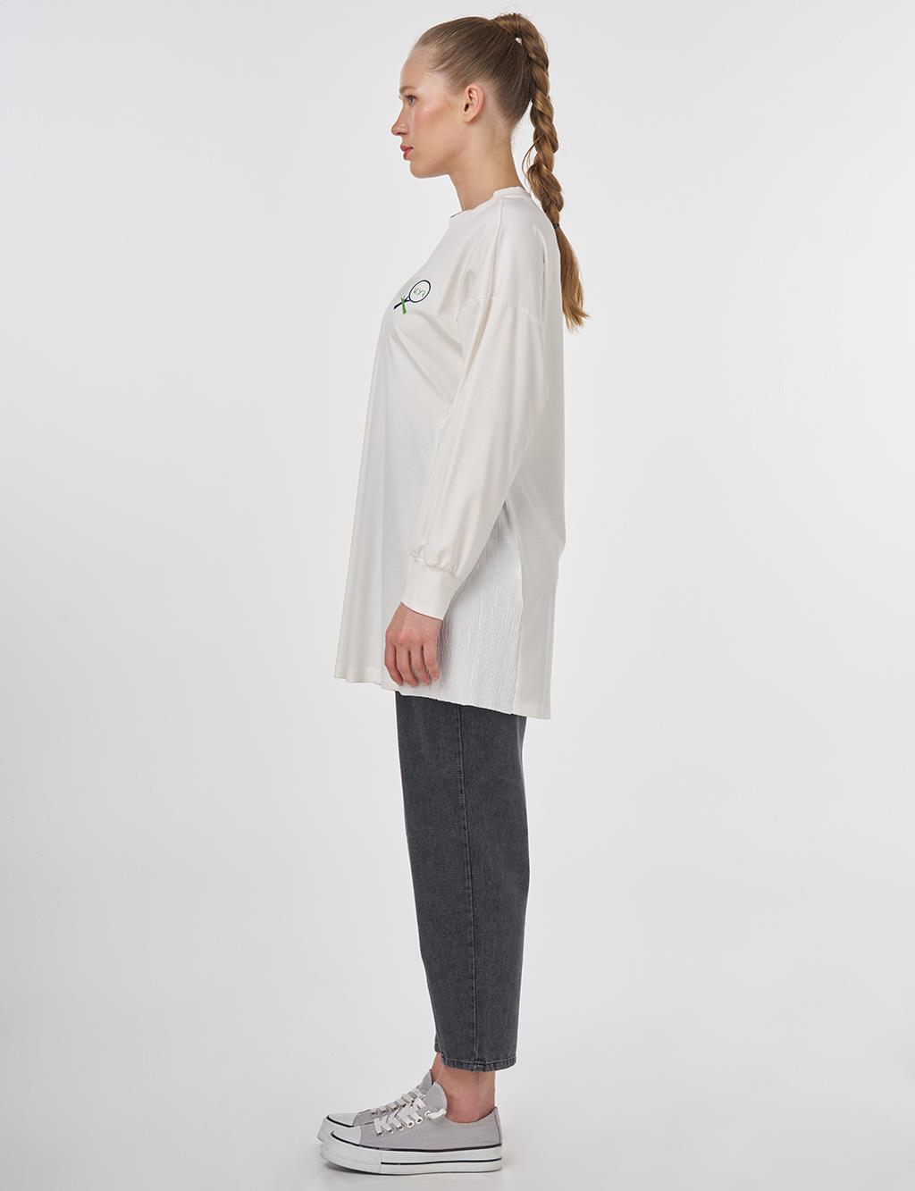 Graphic Printed Knit Sweatshirt Ecru 