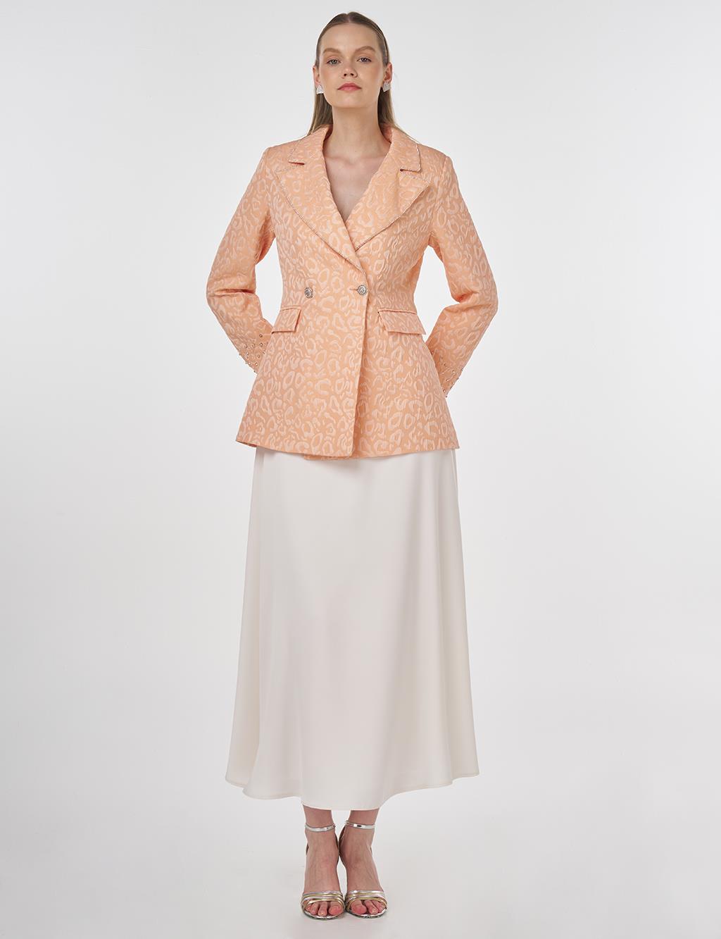 Stone-Embellished Jacquard Blazer Jacket Peach