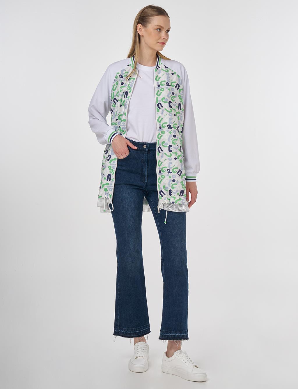 Fabric-Trimmed Printed Jacket Optic White 