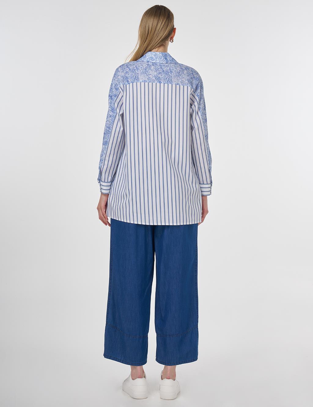 Fabric-Trimmed Striped Tunic Indigo 