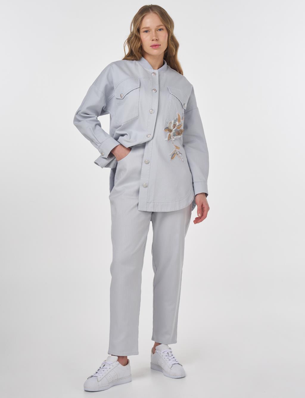 Embroidered Canvas Jacket Blue