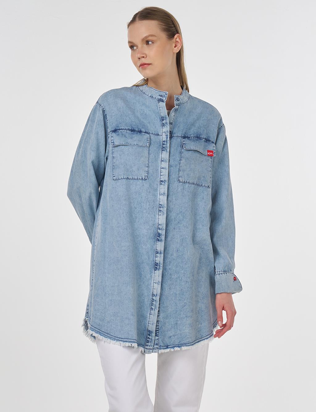 Mandarin Collar Lyocell Tunic Towel Washed