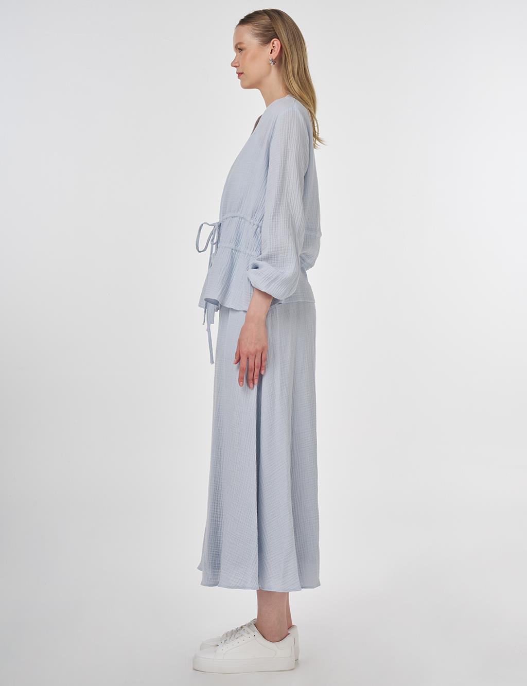 Drawstring Detailed Cotton Two-Piece Set Blue