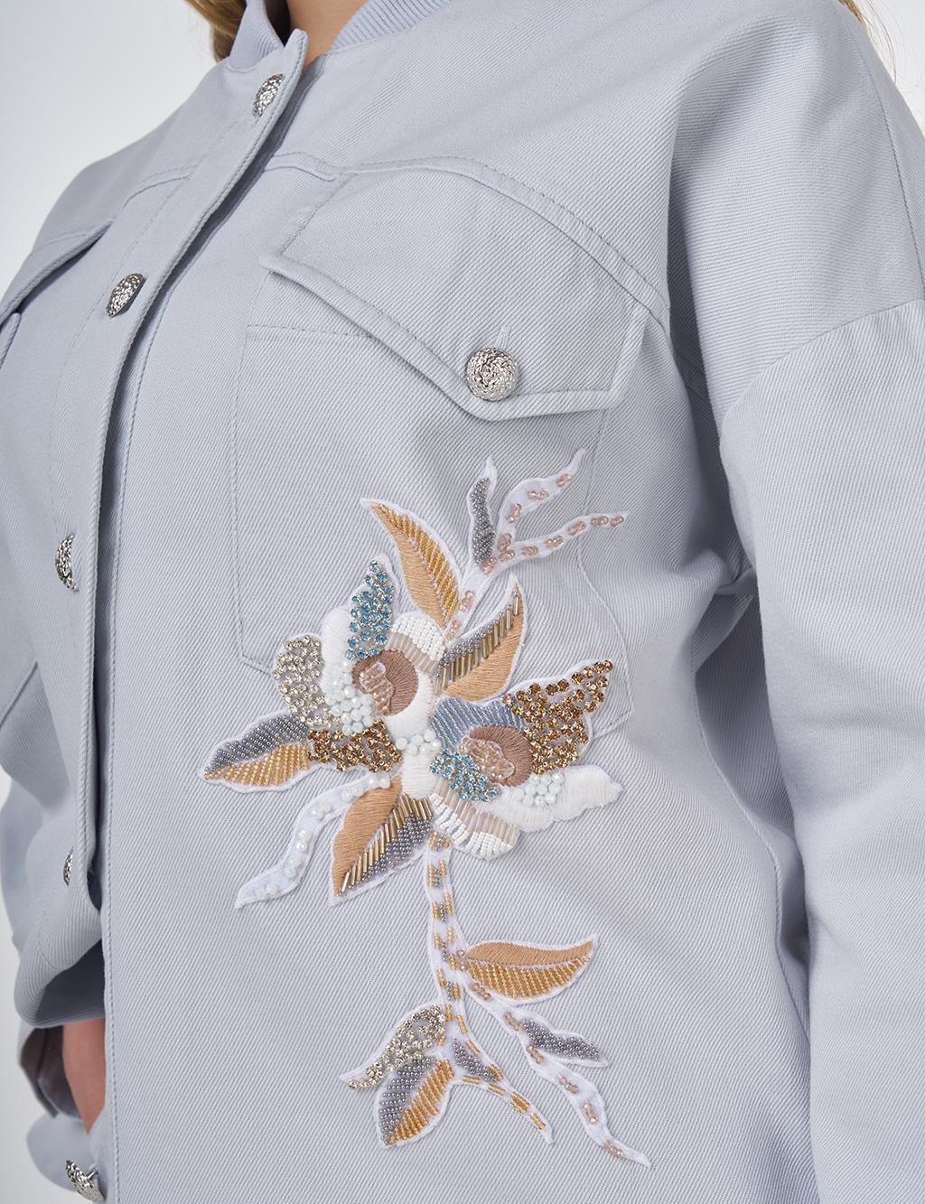 Embroidered Canvas Jacket Blue