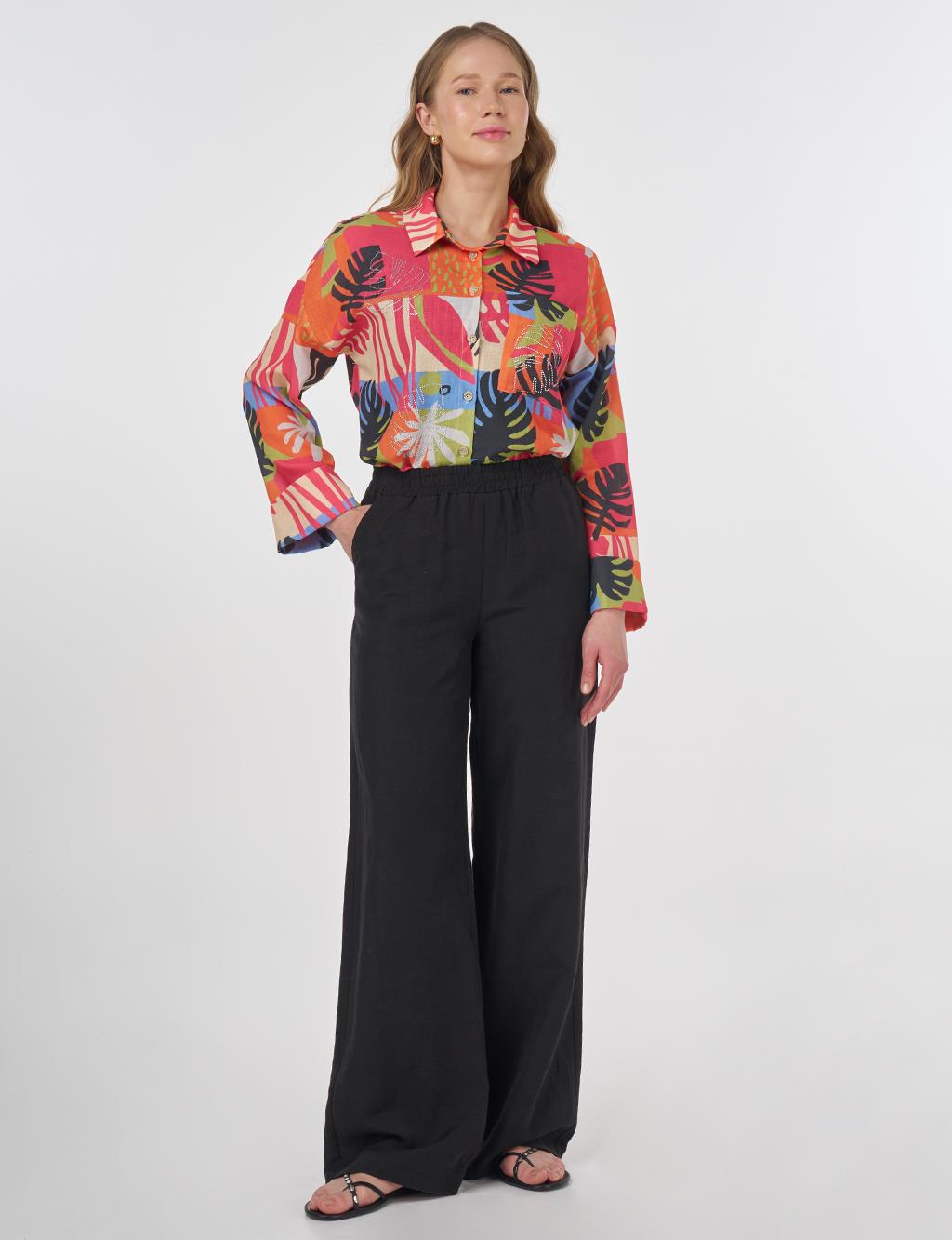 Floral Desenli Gömlek Yaka Tunik Fuşya
