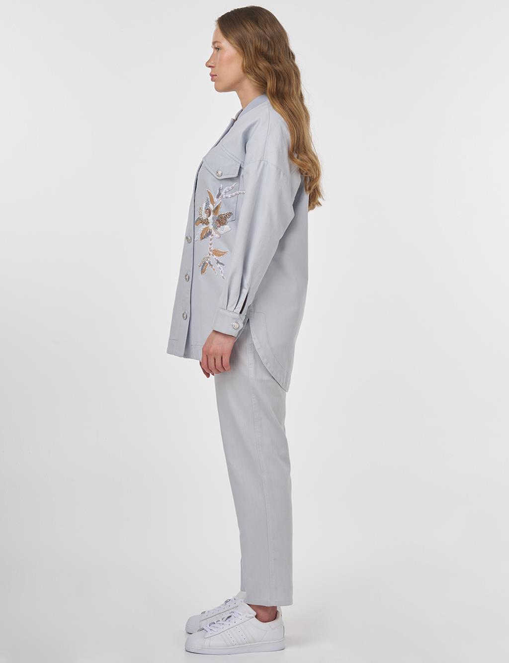 Embroidered Canvas Jacket Blue