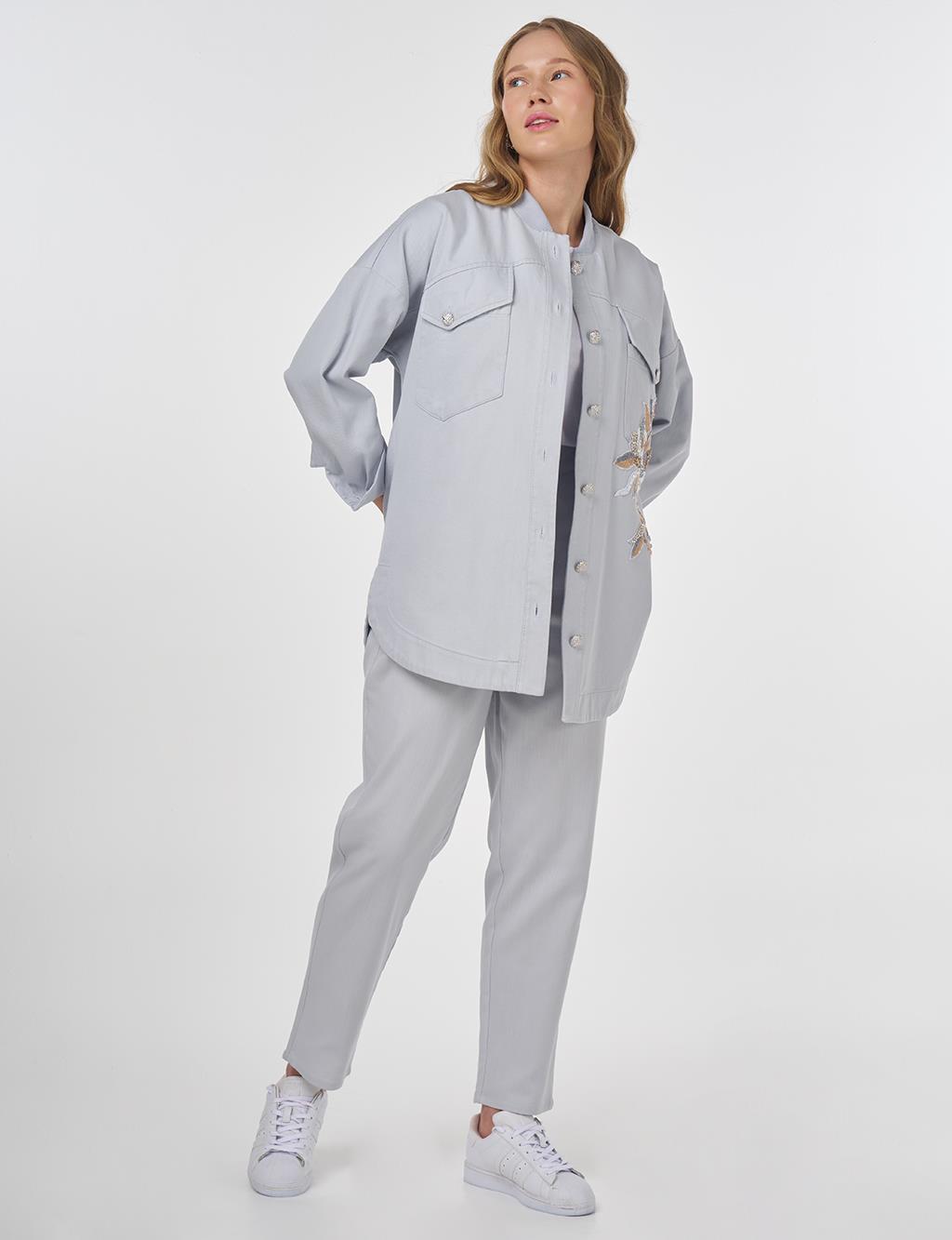 Embroidered Canvas Jacket Blue