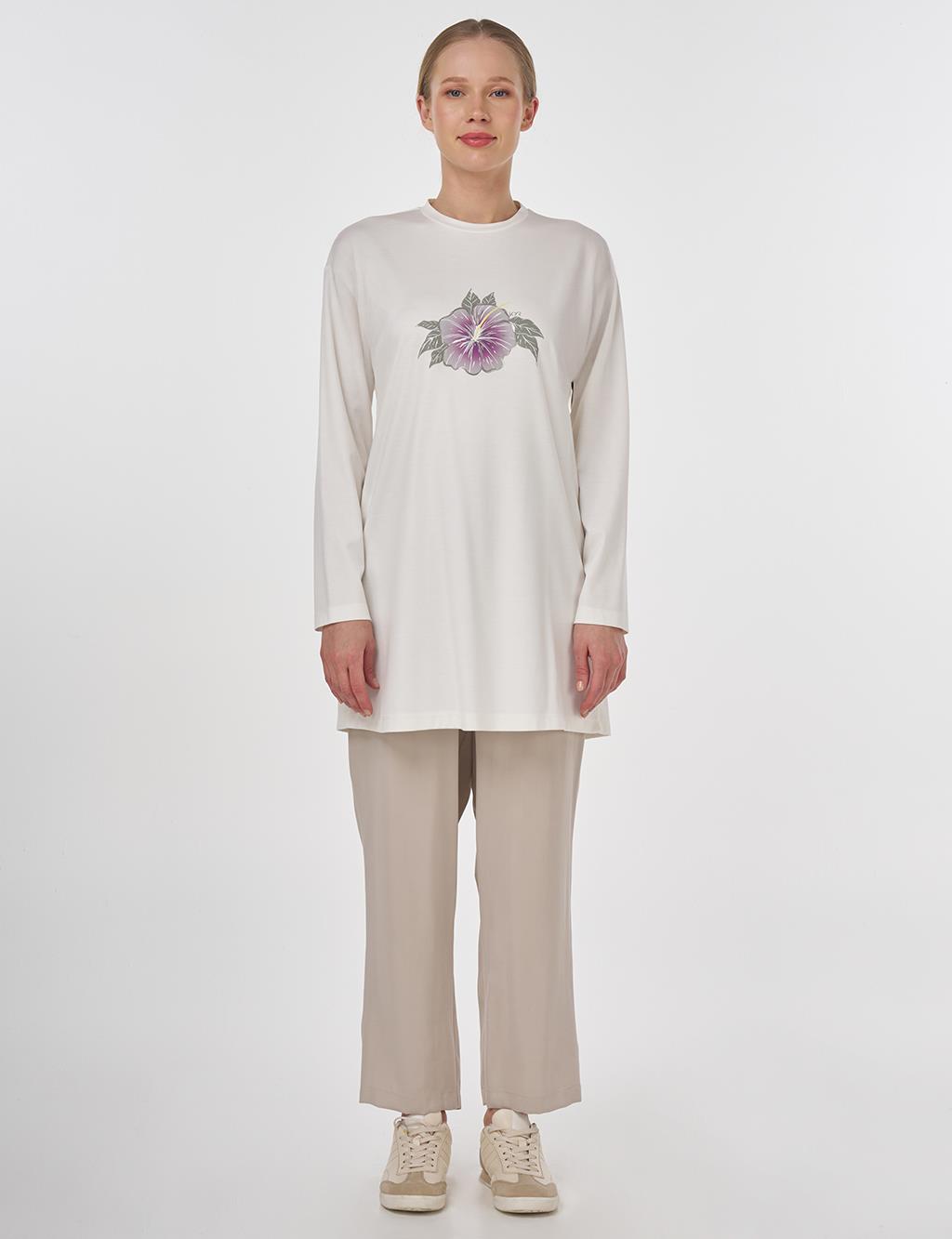 Crew Neck Jersey Blouse Ecru 