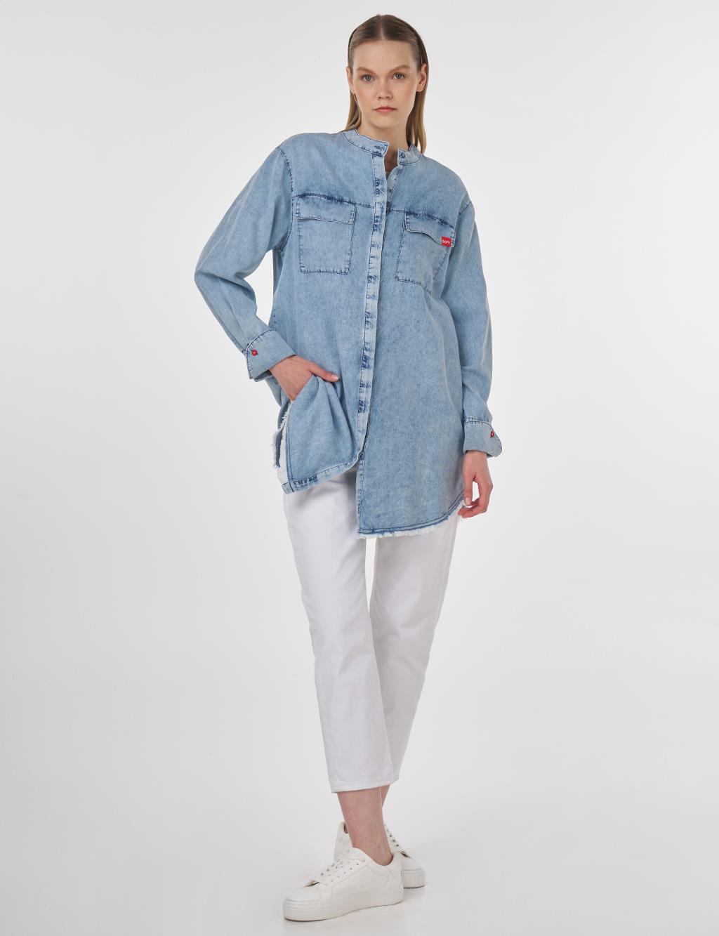 Mandarin Collar Lyocell Tunic Towel Washed