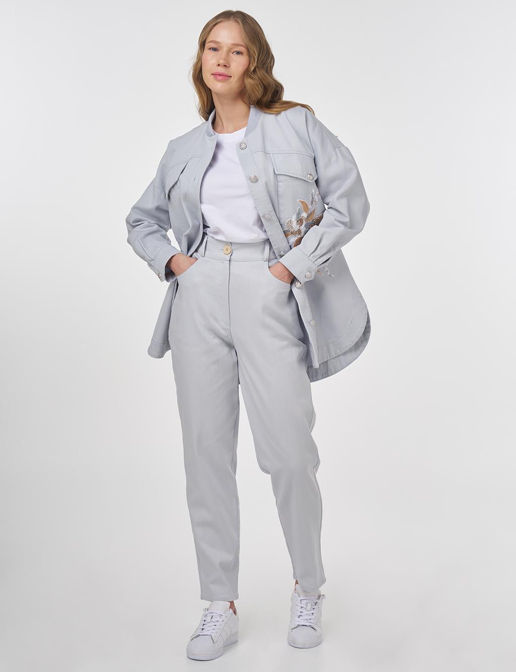 Carrot Cut Canvas Trousers Blue