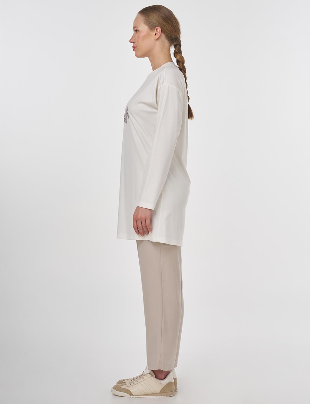 Crew Neck Jersey Blouse Ecru 