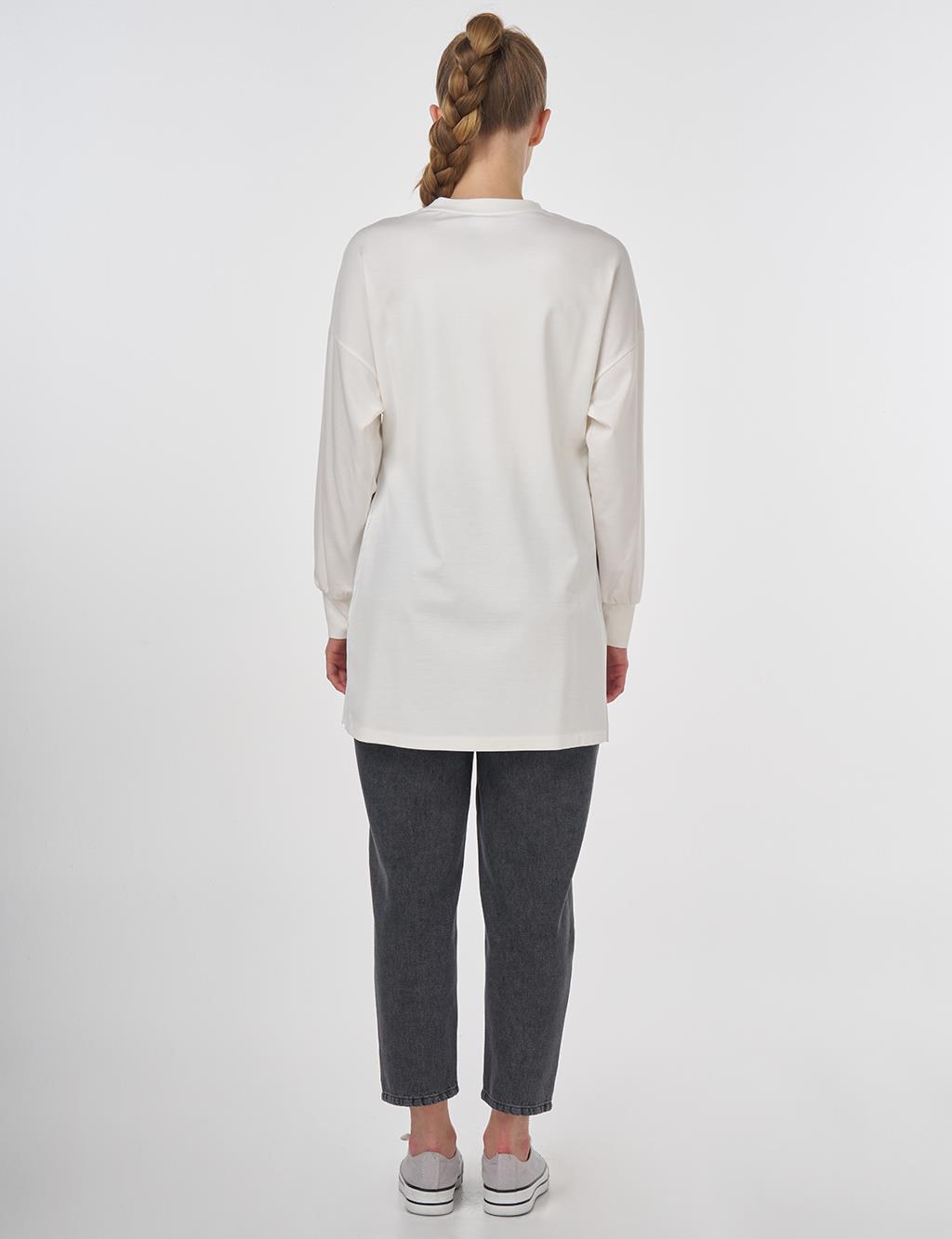 Graphic Printed Knit Sweatshirt Ecru 