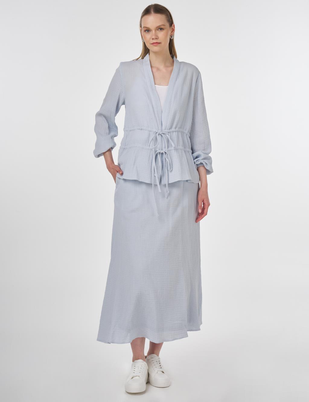 Drawstring Detailed Cotton Two-Piece Set Blue