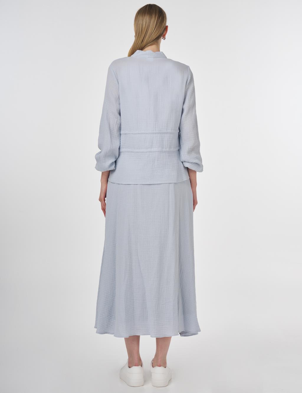 Drawstring Detailed Cotton Two-Piece Set Blue