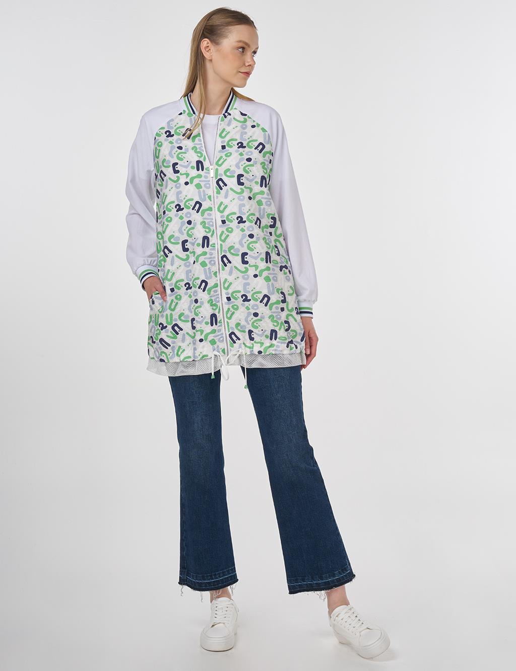 Fabric-Trimmed Printed Jacket Optic White 
