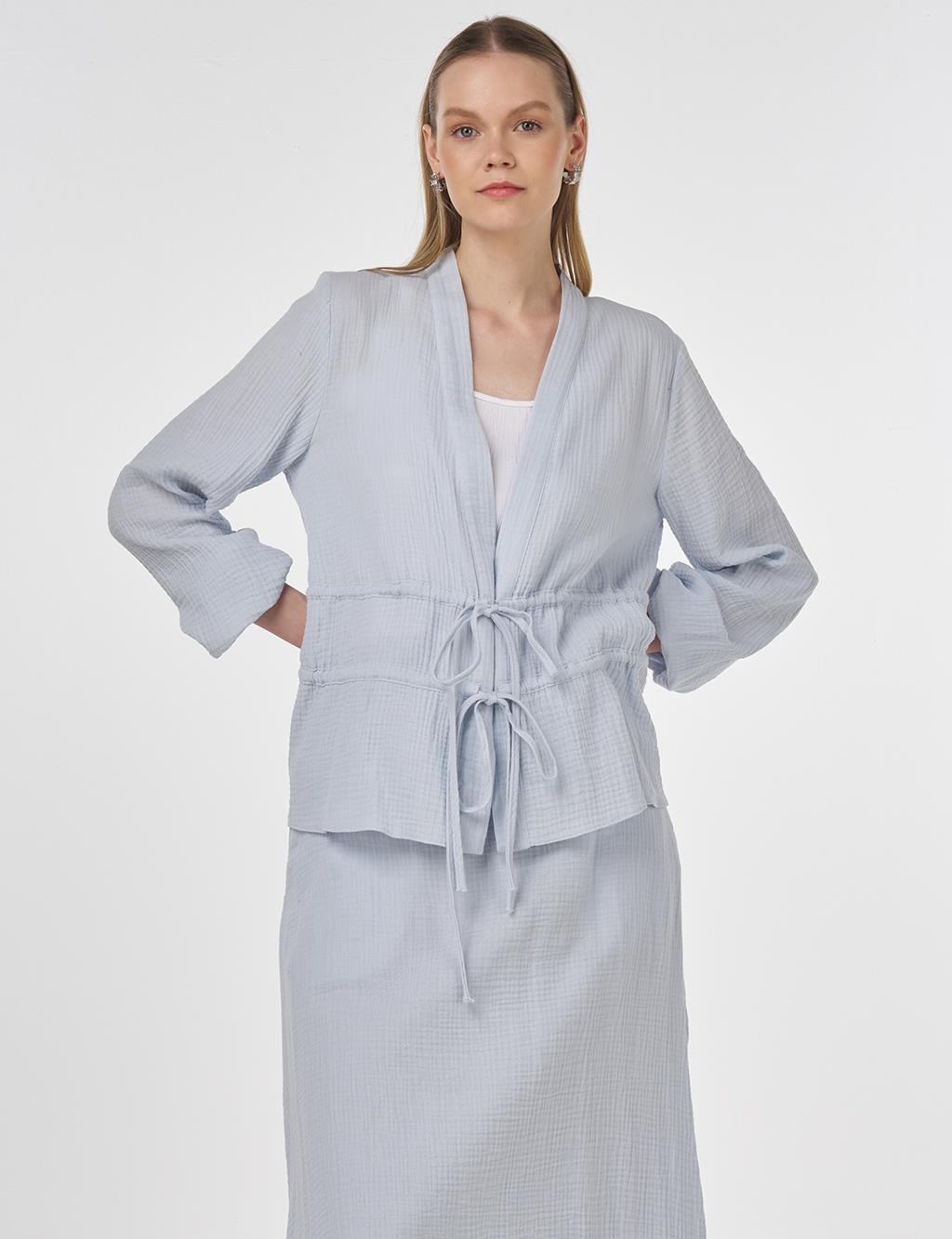 Drawstring Detailed Cotton Two-Piece Set Blue