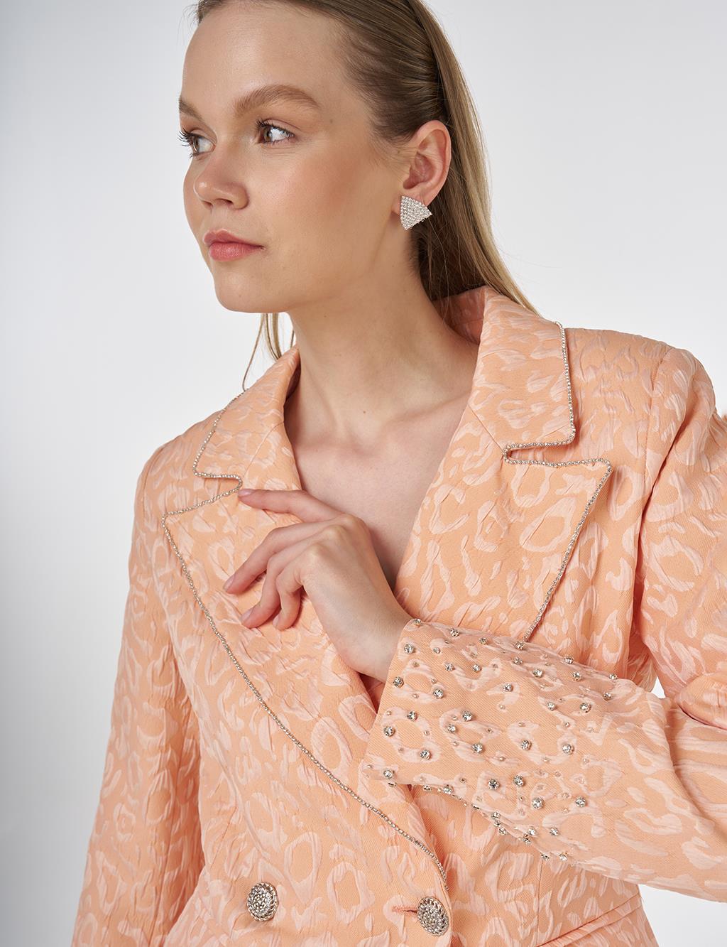Stone-Embellished Jacquard Blazer Jacket Peach