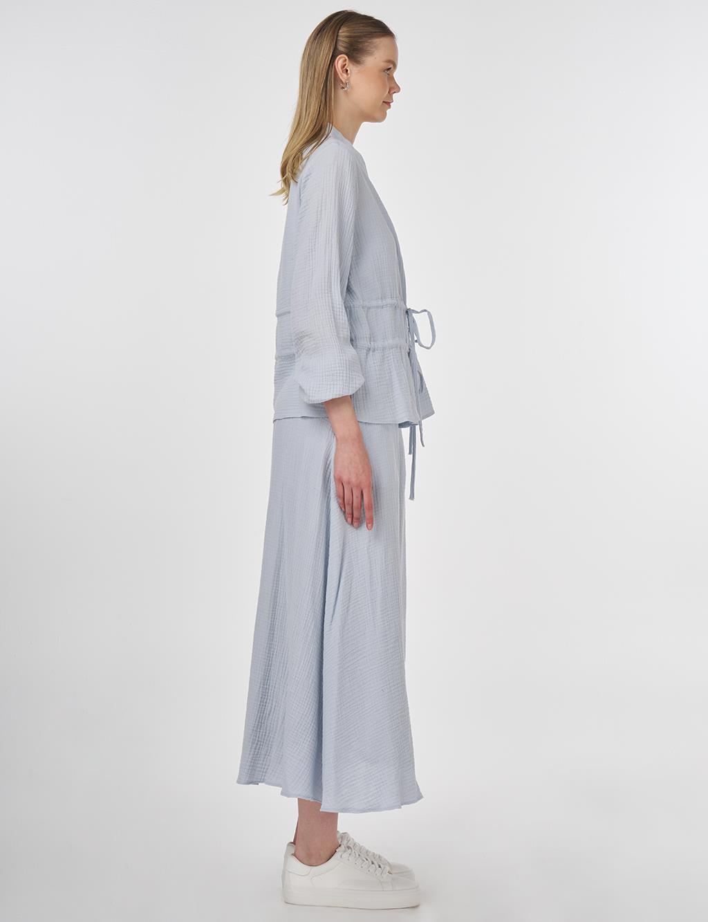 Drawstring Detailed Cotton Two-Piece Set Blue