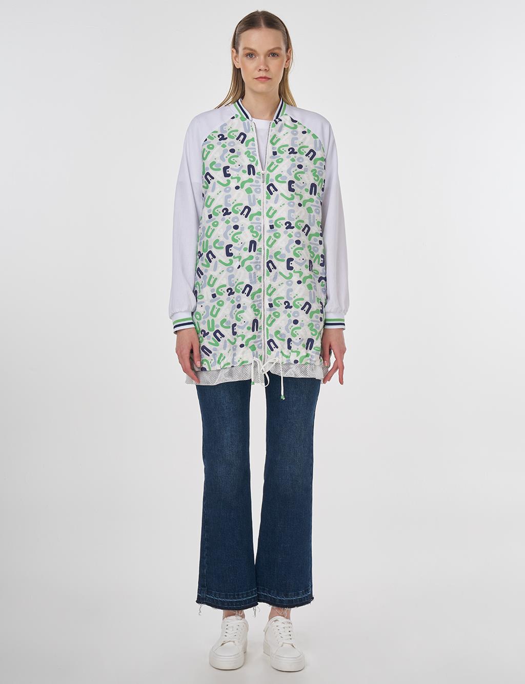 Fabric-Trimmed Printed Jacket Optic White 