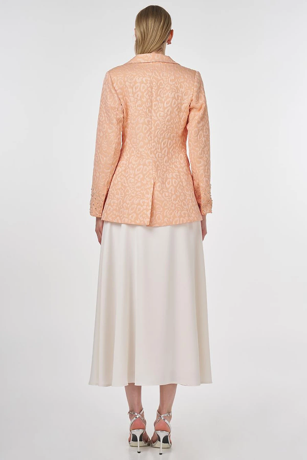 Stone-Embellished Jacquard Blazer Jacket Peach