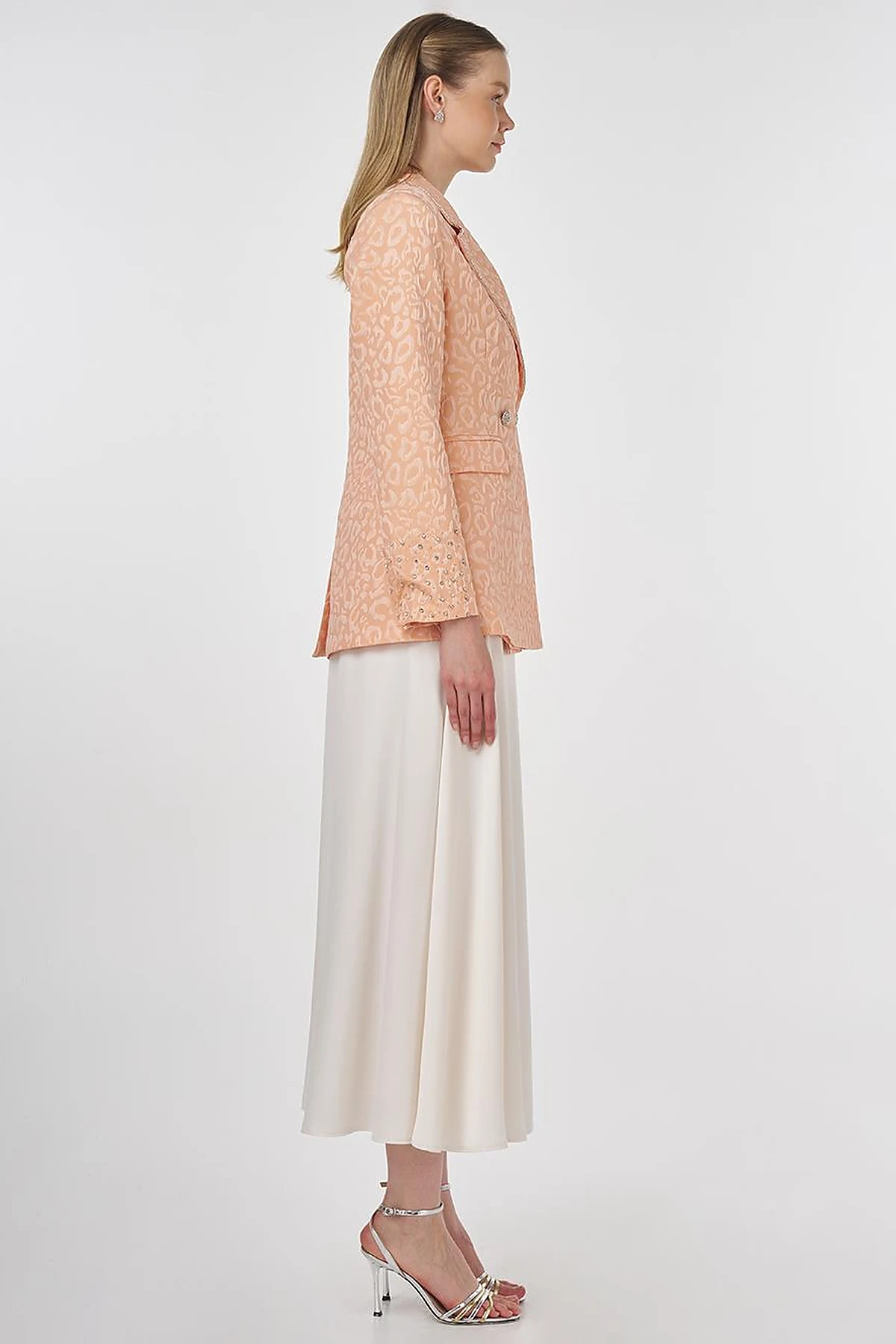 Stone-Embellished Jacquard Blazer Jacket Peach