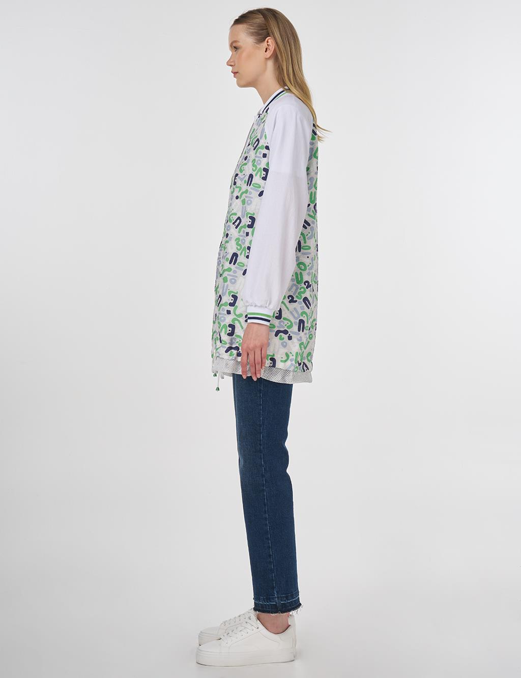 Fabric-Trimmed Printed Jacket Optic White 